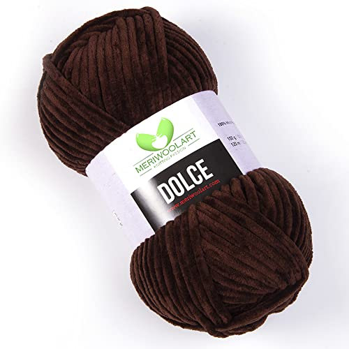 MeriWoolArt Chenille Garn zum Stricken und Häkeln Aubergine - 100 g und 120 m Samt-Wolle - 100% Flauschige Polyester Strickgarn für Amigurumi Kissen Decken weiche Kleidung Geschenke