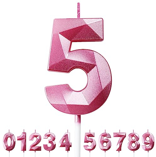 Geburtstagskerzen Zahlen Kerze 5 Tortendeko 5. Geburtstag Mädchen Kerzen Geburtstag Rosa 0-9 Zahlen Geburtstagskerzen für Torte
