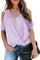 Top Donna Eleganti 2025 Estive Casual Twist Front Camicia Estive Maniche a Pipistrello Scollo a V Magliette Spalle Scoperte Maniche T-Shirt Viola Chiaro L