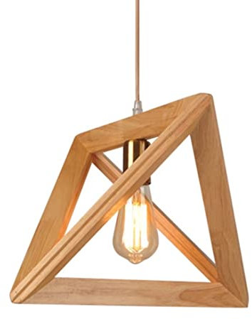GUANSHAN Holz Geometrische Pendelleuchte Retro Dreieckige Deckenleuchte Dekorative Pendelleuchte Holzrahmen Kronleuchter Für Restaurant, Café