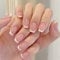 24 Pcs False Nails with Glue - Short Fake Nails Tip - Full Cover French Nail - Square Artificial Fake Nude Art Nail Tips - Short Nail Art Decorations (Nude Pink White Simple)