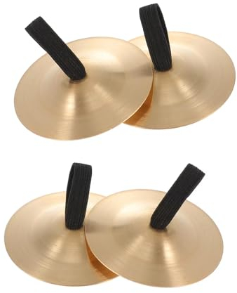 Taicols 2 Paar Finger Becken Messing, Fingerzimbeln Mini Brass mit elastischen Band, Bauchtanz Finger Cymbal, Kupfer Finger Musikinstrument Rhythm Maker, für Tänzer Ball Party, Kinder, Erwachsene