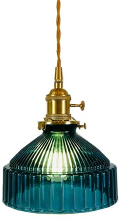 Lampe suspendue avec abat-jour en verre moderne réglable en hauteur, luminaire suspendu au plafond style nordique rétro pour chambre à coucher, salle à manger, cuisine (Bleu)