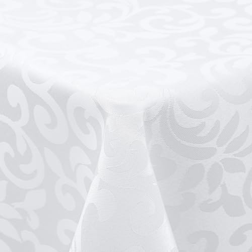 Homaxy Tischdecke Abwaschbar Rechteckig 130x160cm Tischtuch Polyester Tafeldecke Jacquard Tischwäsche Ornamente Pflegeleich Schmutzabweisendt, Weiß
