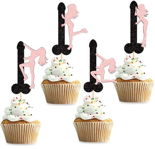Blumomon 24 Pack Glitter Bachelorette Cupcake Toppers Picks Bridal Shower Bachelor Birthday Party Cake Decorations Supplies