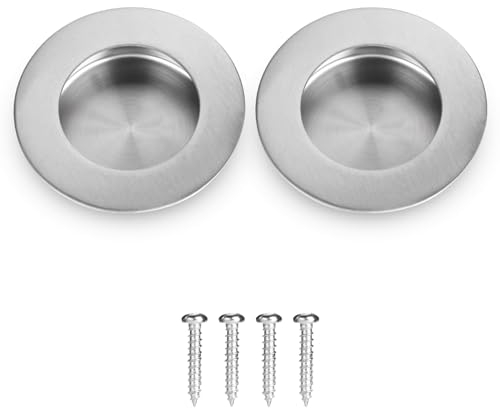 Lyaor 2 Pezzi Maniglie da Incasso per Porte Scorrevoli 65/40mm Circolare Maniglie Nascoste Maniglie in 304 Acciaio Inossidabile con Viti per Cassetti Porta Armadi Guardaroba - Argento