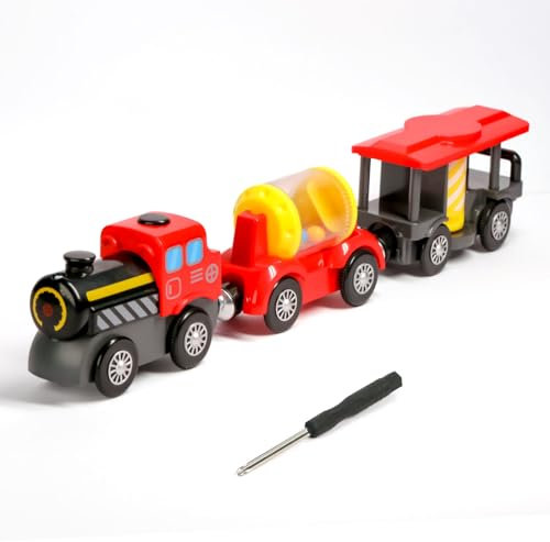 EVERGD Locomotive Battery Powered Celebrates Steam Electric Train Toy Set Magnetic motorized toy train Set for Wooden Train Track Kiddie Favor (Celebrates Steam Train)