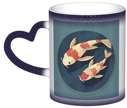 VducK Flache Koi-Fisch-bedruckte Farbwechsel-Tasse, Kaffeetasse, Keramik-Kaffeetassen, kreative Tasse, magische Teetasse
