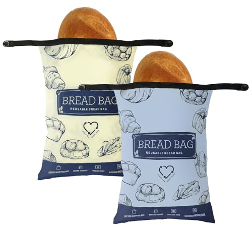 TOKIISHE Large Reusable Bread Bags for Freezer - 2 Pcs Eco-Friendly Food Storage for Freshly Baked Bread and Rolls, 17x12