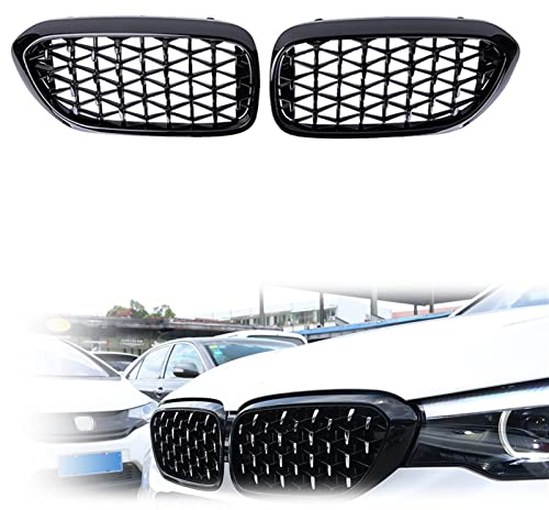 VIDOJI 2 STÜCKE Auto Kühlergrill Stoßstange Niere Grill Für B&M&W 5er G30 G31 G38 2018 2019 2020 Chrome Diamond Racing Grills Meteor Style (Color : Schwarz)