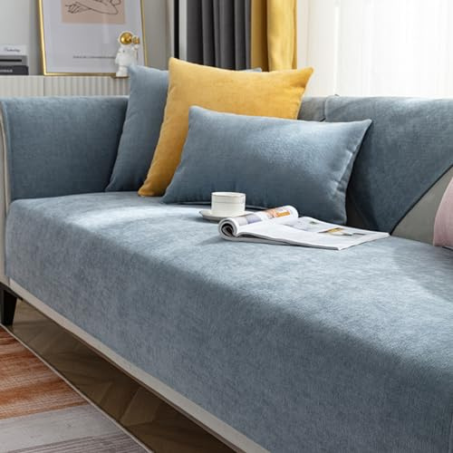 ZCXRYFL Nordic-Sofa üBerzug L/U-Form Ecksofa Couchbezug 1 2 3 4 Sitzer-Chenille-rutschfest-Couch/Sofa üBerwurf Decke FüR Leder/Holz/Stoff Sofa Balkon Decken FüR Cat Kratzfeste(90X180cm,Blue)