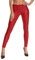 DQ Rote Damen Leggings Hose aus Wetlook Material elastisch mit Gürtelschlaufen und Gesäßtaschen M