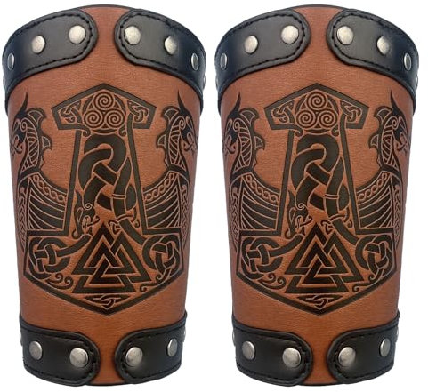 HiiFeuer-geprägte Jormungandr-Lederarmrüstung, Lederhandschuh-Armschiene (Braun B)