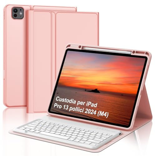 Tastiera Custodia Bluetooth per iPad Pro 13 2024/2025 (M4/M5) - Layout Italiano QWERTY Rimovibile Wireless Bluetooth Retroilluminata Keyboard con Cover per iPad Pro 13 M4 2024/M5 2025, Oro Rosa