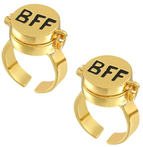 WBZOWRB 2 Stück freundschaftsringe Beste Freunde für Immer Ringe,Einstellbar Offene Kappe Ring,Süßes BFF Ring,Offene Kappe Ringe,Gold Ringe,Schmuckgeschenke für Frauen Mädchen,bff geschenke