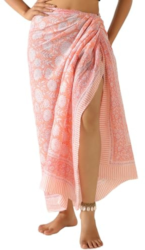 THE ART BOX 100% Baumwolle Sarong Coverup für Frauen Indischer Handblockdruck Badeanzug Pareo Wickelrock Strand Bikini Cover Up Lang (185 x 110 cm)