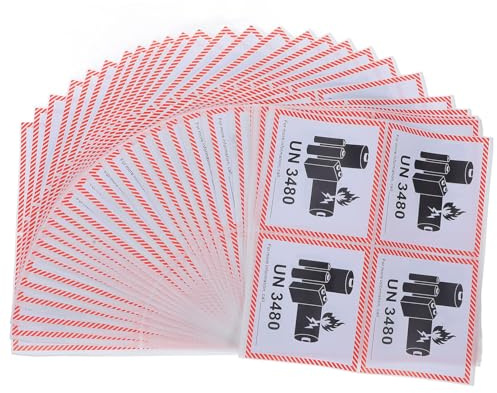 Mobestech 100 Sheets of Battery Safety Labels White Sticky Warning Stickers Lithium Battery Shipping Un3480 Safety Testing Stickers Application