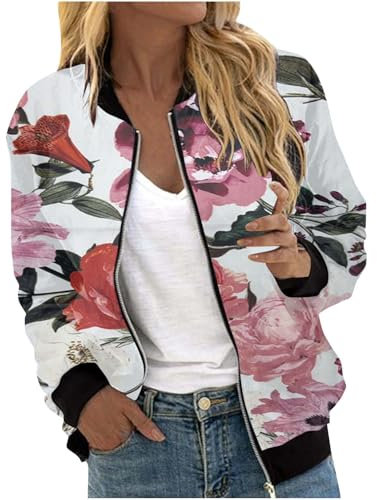 hahuha Femmes Automne Mode Loisirs Carré Mince Poche Veste Blouse Manteau Baseball Top Long Casual Vestes pour Femmes, rose gold, S