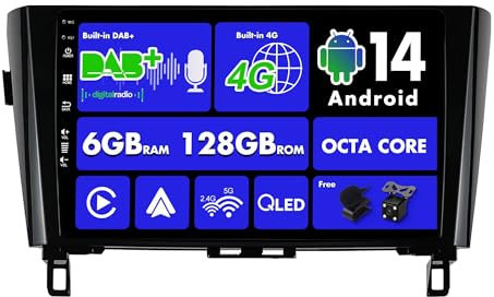SXAUTO Android 14 - [Built-in 4G DAB] - 6G+128G - Autoradio für Nissan XTrail Qashqai j11 Rouge (2014-2018) - Dual Band WiFi - CarPlay Android Auto - Kamera + MIC - SWC DSP - QLED 10.1 Zoll Octa-Core