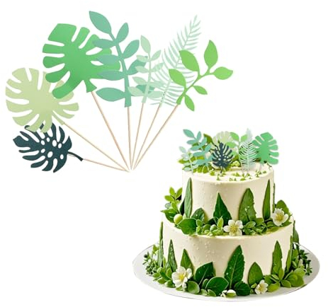 Tropische Laub Cake Topper Kuchen Topper Grüner Dschungel Palmblatt Kuchen Topper für Geburtstagskuchen Deko Grüner Thema Party Brautpaar