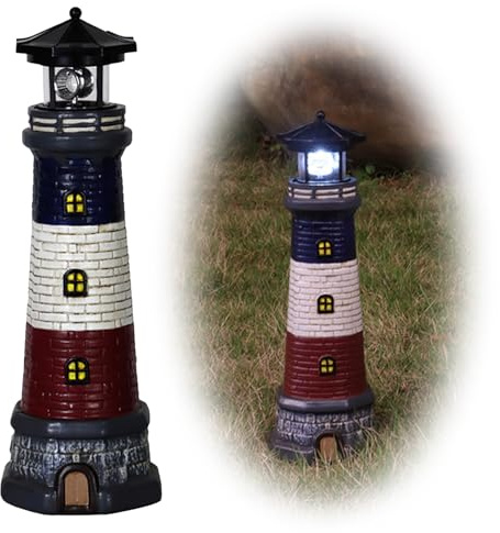Sonhomay Solarbetriebener Leuchtturm, 38,1 cm, LED, hoher Solar-Leuchtturm mit drehbarer Leuchte, wasserdichte Solarlampe, für den Außenbereich, dekorativ für Garten, Terrasse, Landschaft