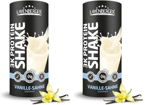 Layenberger 3K Protein Shake - 79% Eiweiß und nur 4,1% Kohlenhydrate bei 7,2 g Zucker, (1x 360 g) - Vanille-Sahne (Packung mit 2)