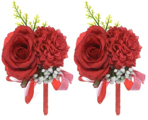 M METERXITY 2er-Pack Anstecker für Herren, Künstliche Rosenblume Herrenanstecker mit Nadel für Hochzeit/Jubiläum/Formelle Party, Taschenanstecker [Rot]