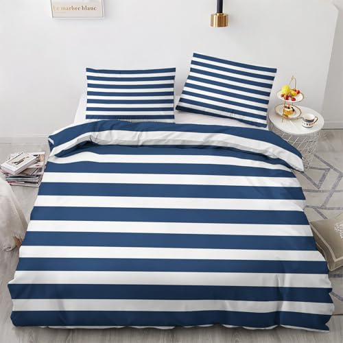 NOGAWA Blau Weiß Gestreift Bettwäsche 135x200 - Bettbezug 135x200 Maritim Maritim, Bettwäsche-Sets 2 teilig, Weich Mikrofaser Wendebettwäsche und 1 Kissenbezug 80x80 mit Reißverschluss