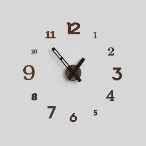 Giallobus - Orologio da Parete Adesivo Grande Float - Typos - Legno Mdf - Float ⌀ 60/80/110cm - 08 - Walnut - Orologio da parete moderno - Numeri adesivi 3d - Diametro variabile 60/80/100cm