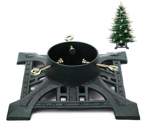 Huwena Supporto per albero di Natale con serbatoio d'acqua 2,4 m, supporto per albero di Natale artificiale, adatto per alberi di pino fino a 12,7 cm, in ghisa, decorazione rustica, quadrato