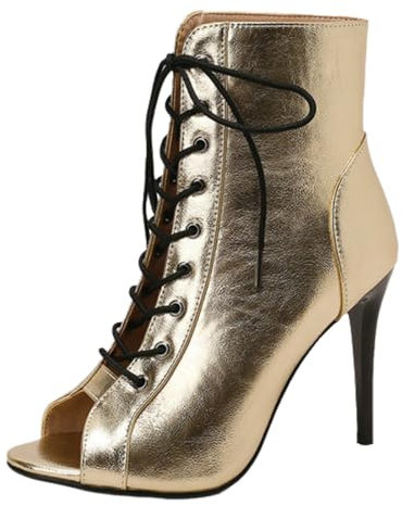 Fooceoute Tacchi Heels Dance,Stivaletti Ballo Donna alla Caviglia,Stivali da Ballo per Feste,Stivaletti Bachata,Peep Toe,Antiscivolo,Design Bocca di Pesce,per Feste Matrimoni Latini Tango