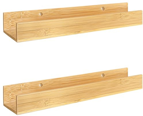 danhol® Mensole da Muro | Mensola da Parete con Adesivo (Senza Foratura) | Mensola per Bagno, Cucina, Camera da Letto da bambu | 2 unità