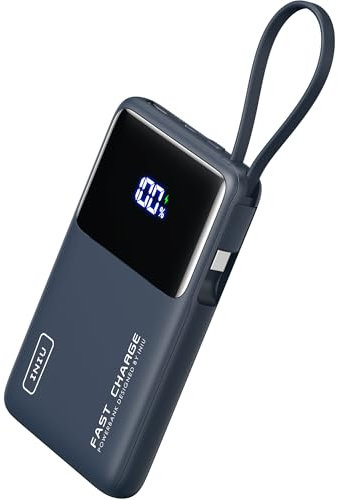 INIU Portable Charger, Slimmest 10000mAh Power Bank with Output-input USB-C Cable, 45W PD Fast Charging USB C In&Out Battery Pack, External Phone Charger for iPhone 16 15 14 Samsung S23 Google Blue
