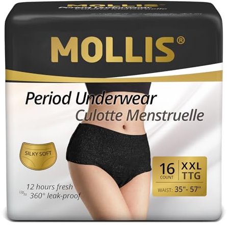 MOLLIS Culottes Menstruelles Jetables Règles Femme Postpartum Maternité Sous-vêtements Anti-Fuites Flux Abondant Noir Taille XXL 16 Unités