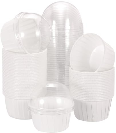 sourcing map 50 Pcs Aluminum Foil Cupcake Liners with Lids, Greaseproof Muffins Baking Cupcakes for Wedding Birthday Party Decoration, White (Round)