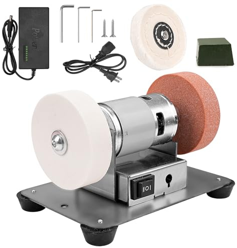 Mini Bench Grinder with 3 Wheels, Electric Multi-Purpose Grinding Machine for Metal, Wood, Knife Making, Jewelry Buffing, 6.3 x 3.5 inch Base