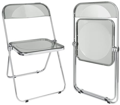 XANNI Moderner Stuhl, transparent, aus Pet, zusammenklappbar, innen mit verchromtem Rahmen, Gartenstuhl, für Esszimmer, Wohnzimmer, 46 x 46 x 75 cm (grau)