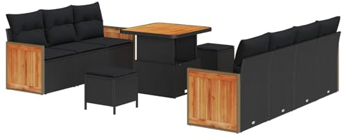 vidaXL Garten-Sofa-Set mit Kissen 10 pcs Schwarz 80 x 80 x 71 cm, Moderner Garten-Lounge-Set, Outdoor-Sofa, abnehmbare Kissen, UV-beständige Materialien für die Terrasse