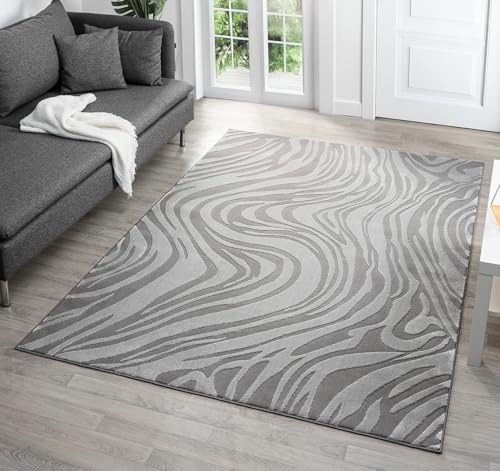 Vellure Modern Metallic Hallway Runner Rug, Marble Anthracite, 60x220cm