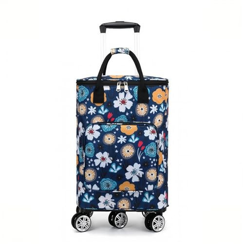 Falytemow Collapsible Utility Cart Foldable Reusable Shopping Trolley Bag with Wheels and Telescoping Handle Water-Repellent Oxford Fabric Folding Grocery Cart (Yellow Flower, M)