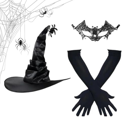 Witch Hat,Fancy Dress Witch Caps | Gloves Wide Brim Hat Costume Accessories for Women Adults Halloween Carnival Masquerade Fancy Dress Cosplay Events Photo Props