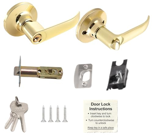 Cumnvulnt Door Handle with Lock, Internal Aluminium Handle Sets, Durable Privacy Locks, Easy Install for Bedroom Bathroom Interior Doors Offices (Gold)