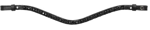 EQUESTRIAN QUEEN Stirnriemen Pferd Leder geschwungen Kristall Glitzer gepolstert Stirnband Zaumzeug – elegant für Dressur & Show – Hebe (Schwarz/Schwarz, Pony)