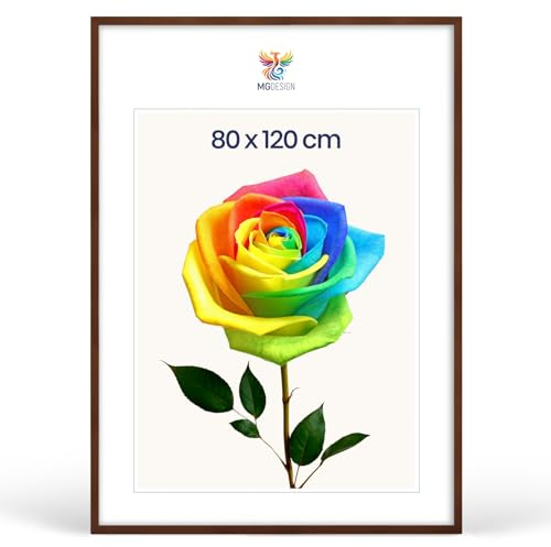 MG Design Bilderrahmen 80 x 120 cm – Posterrahmen mit Braun Holzrahmen (Echtholz) und bruchsicherem Acrylglas, Hoch & Quer mit verstärkter Wandaufhängung