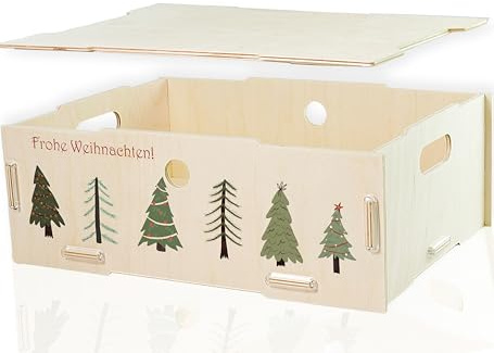 Holzbox personalisiert mit Tannenbaum Motiv, individueller Text, 39x29x14cm | Holzkiste, Kiste personalisierbar als Geschenk für Weihnachten, Aufbewahrungsbox für Weihnachtsdeko, Weihnachtskugeln