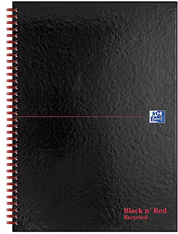 Oxford Black n' Red A5+ Matt Hardback Wirebound Notebook, Ruled with Margin, 140 Page, 1 Notebook