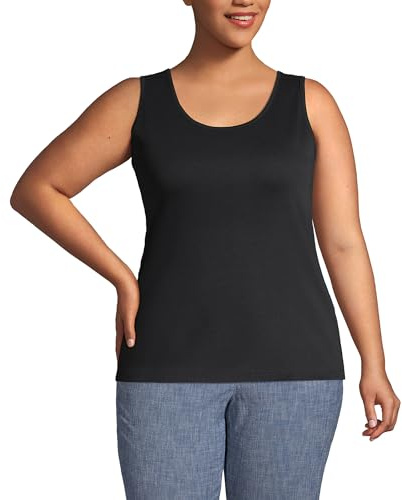 Lands' End Women's Cotton Vest Top | 100% Cotton Interlock, Wide Straps, Modest Armholes, Prewashed, Mid-Hip Length, Layering, Petite and Plus