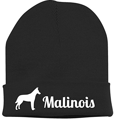 siviwonder Beanie strickmütze mit Hunderasse Stickerei - Malinois belgischer Schäferhund Belgian Schutzhund Polizei - Stickerei Hund Winter Mütze warm für gassi Spaziergang schwarz-weiß