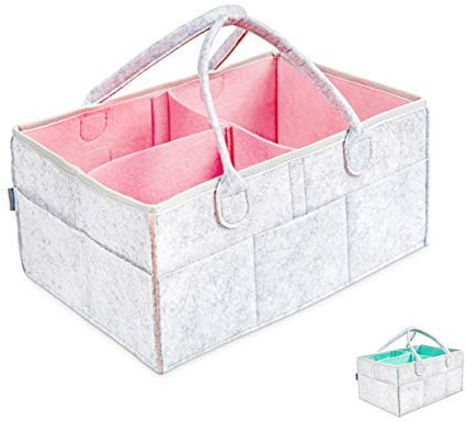 MEZACHA Baby Windel Caddy Organizer - Rosa, Minimalistisch, 3 Fächer, Tragbar, Faltbar, Neugeborenen & Kinderzimmer Organizer, Babyparty Geschenkkorb, Unisex