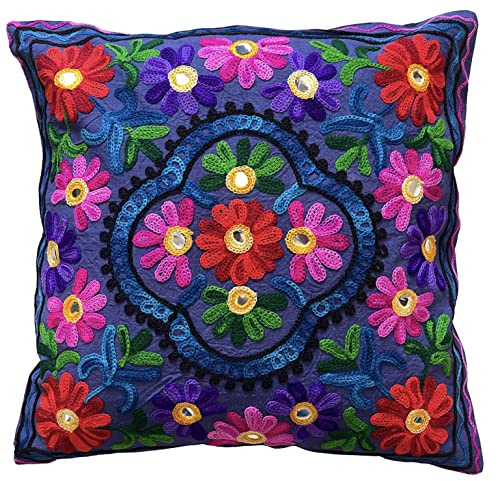 Kissenbezüge, dekorativ, bestickt, Mandala-Blumenmuster, Ethno-Boho-Kissenbezug, leuchtend bunter Bohemian-Bezug für Sofa, Couch, handgefertigter Schlafzimmer, Wohnzimmer, 40 x 40 cm (16 x 16 Zoll)